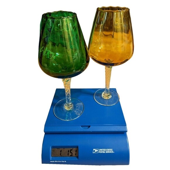 VTG Empoli 2 Optical Glass 10" Tall Snifters Green Amber Twisted Stem . Mint! - Picture 7 of 7